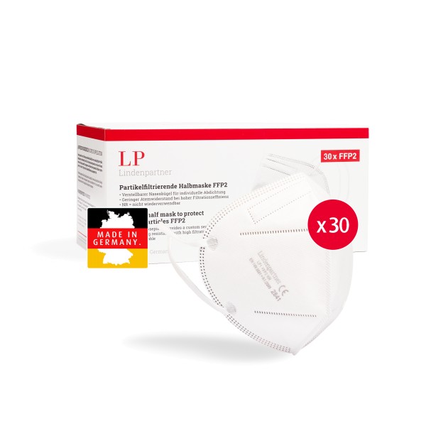 LindenPartner FFP2 Maske Weiß | 30 Stück | Made in Germany | CE-Zertifiziert